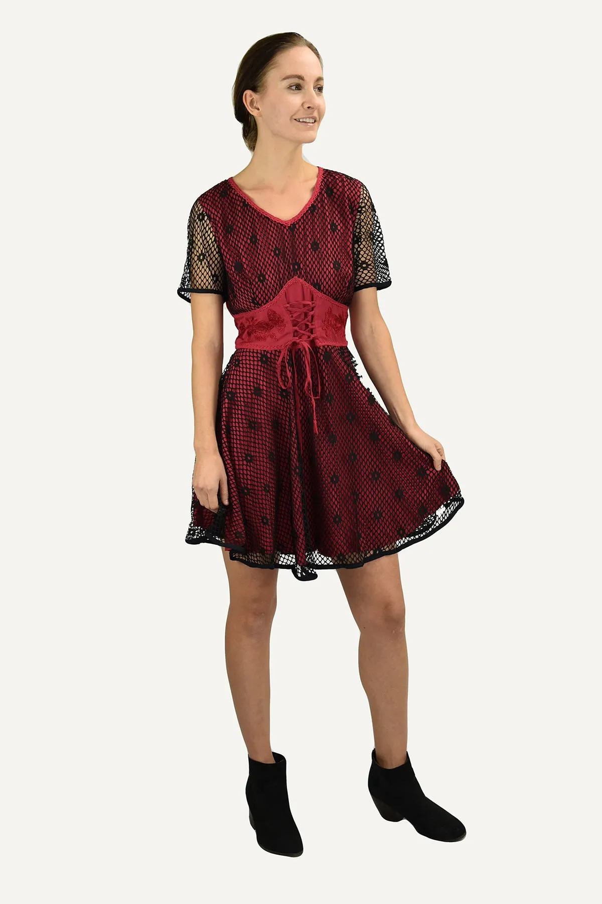 208 DR Peasant Bohemian Bohemian Net Corset Short Dress