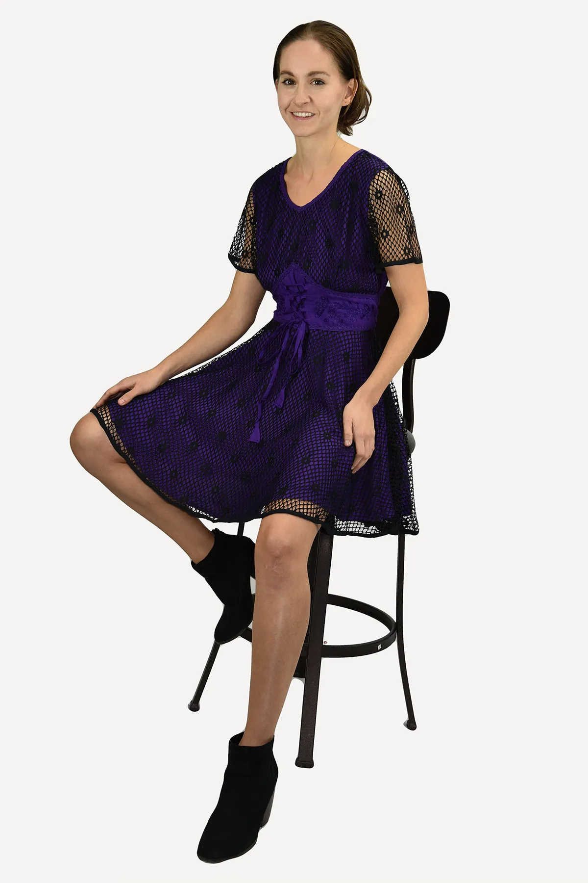 208 DR Peasant Bohemian Bohemian Net Corset Short Dress