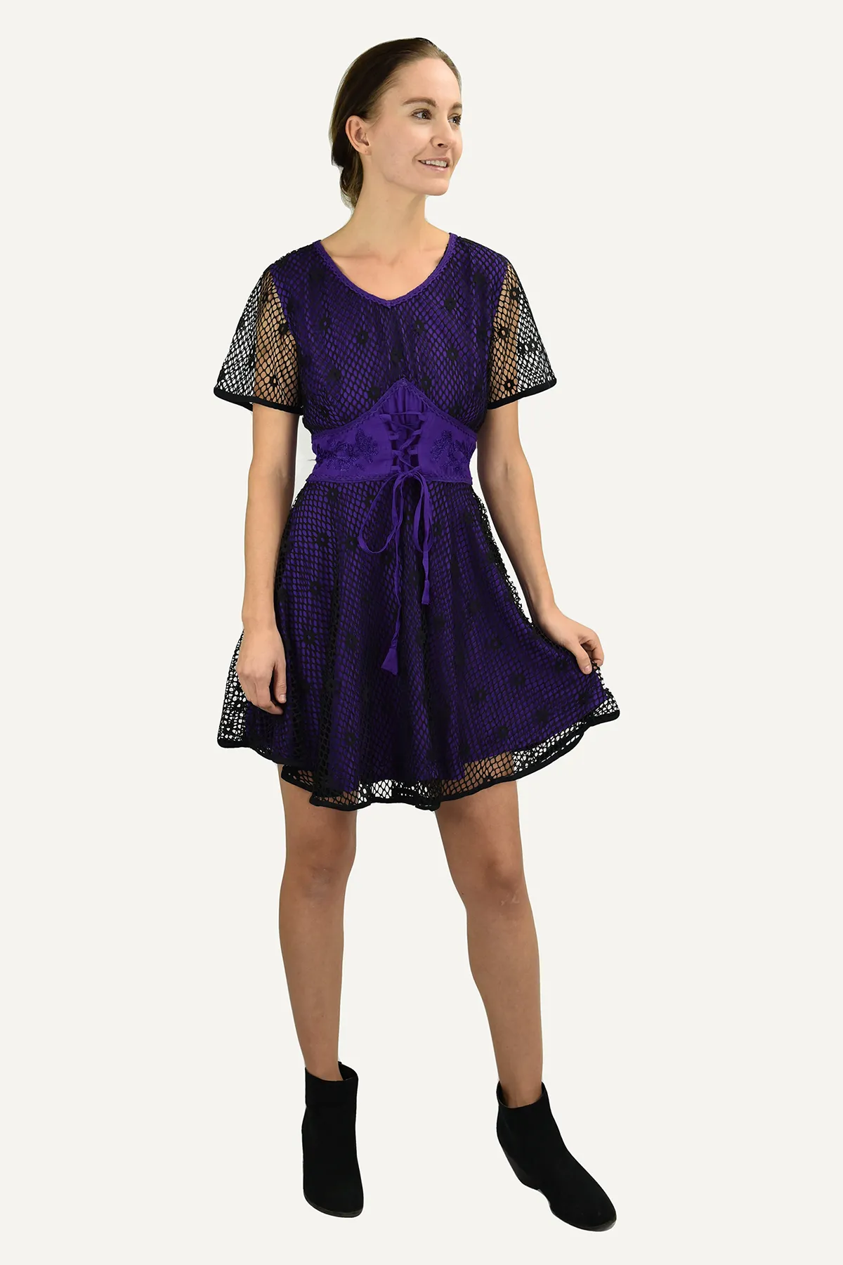 208 DR Peasant Bohemian Bohemian Net Corset Short Dress