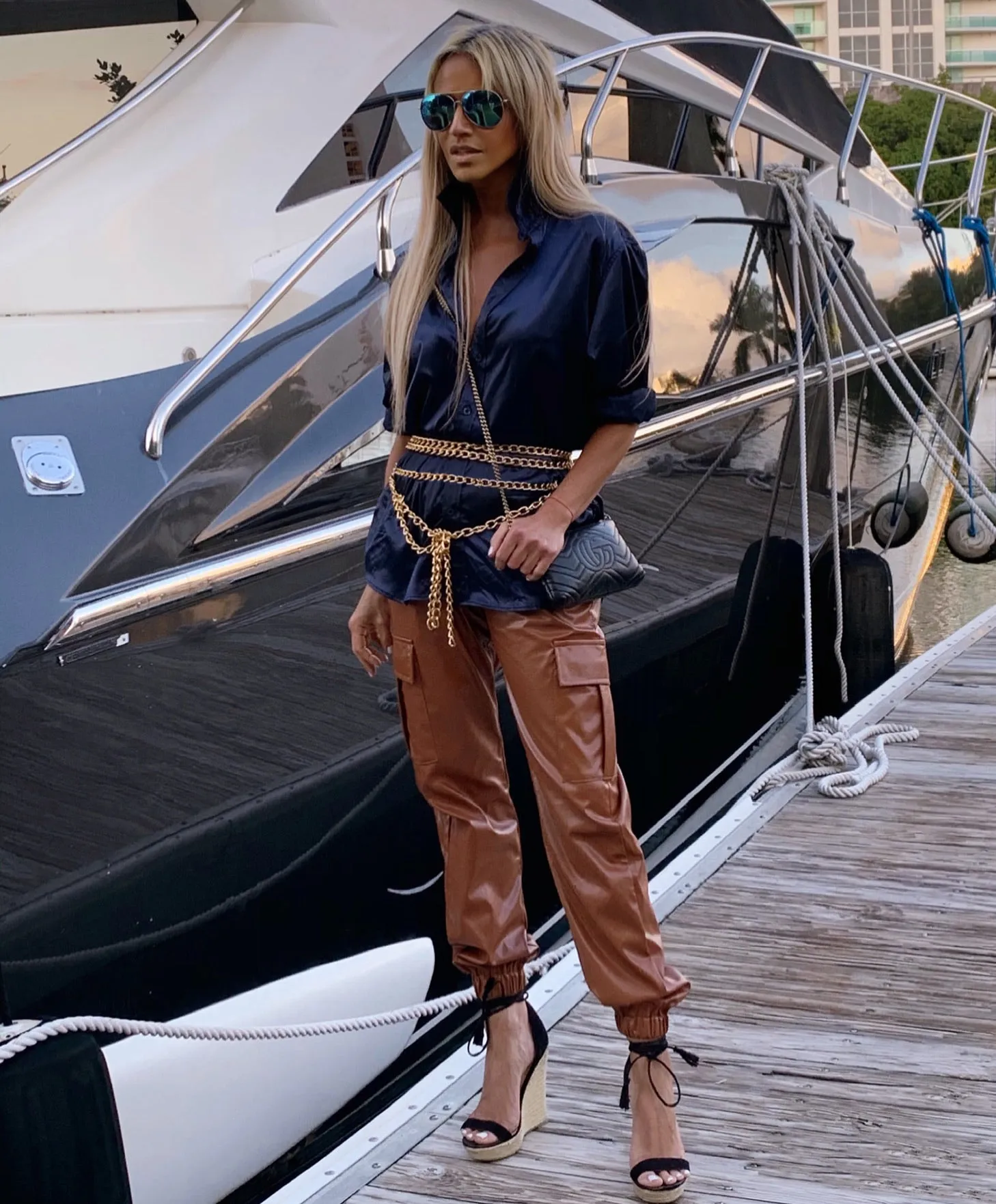 55 Deep Orange Safran Vegan Leather Weekender Pants - The Bond Street