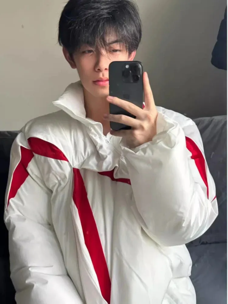 Aidase Irregular Color Block Stand Collar Parkas Men High Street Diagonal Zipper Bubble Puffer Coats Hip Hop Fold Padded Jackets Unisex
