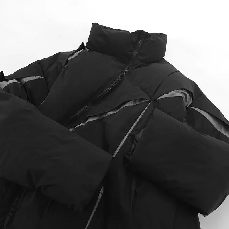 Aidase Irregular Color Block Stand Collar Parkas Men High Street Diagonal Zipper Bubble Puffer Coats Hip Hop Fold Padded Jackets Unisex