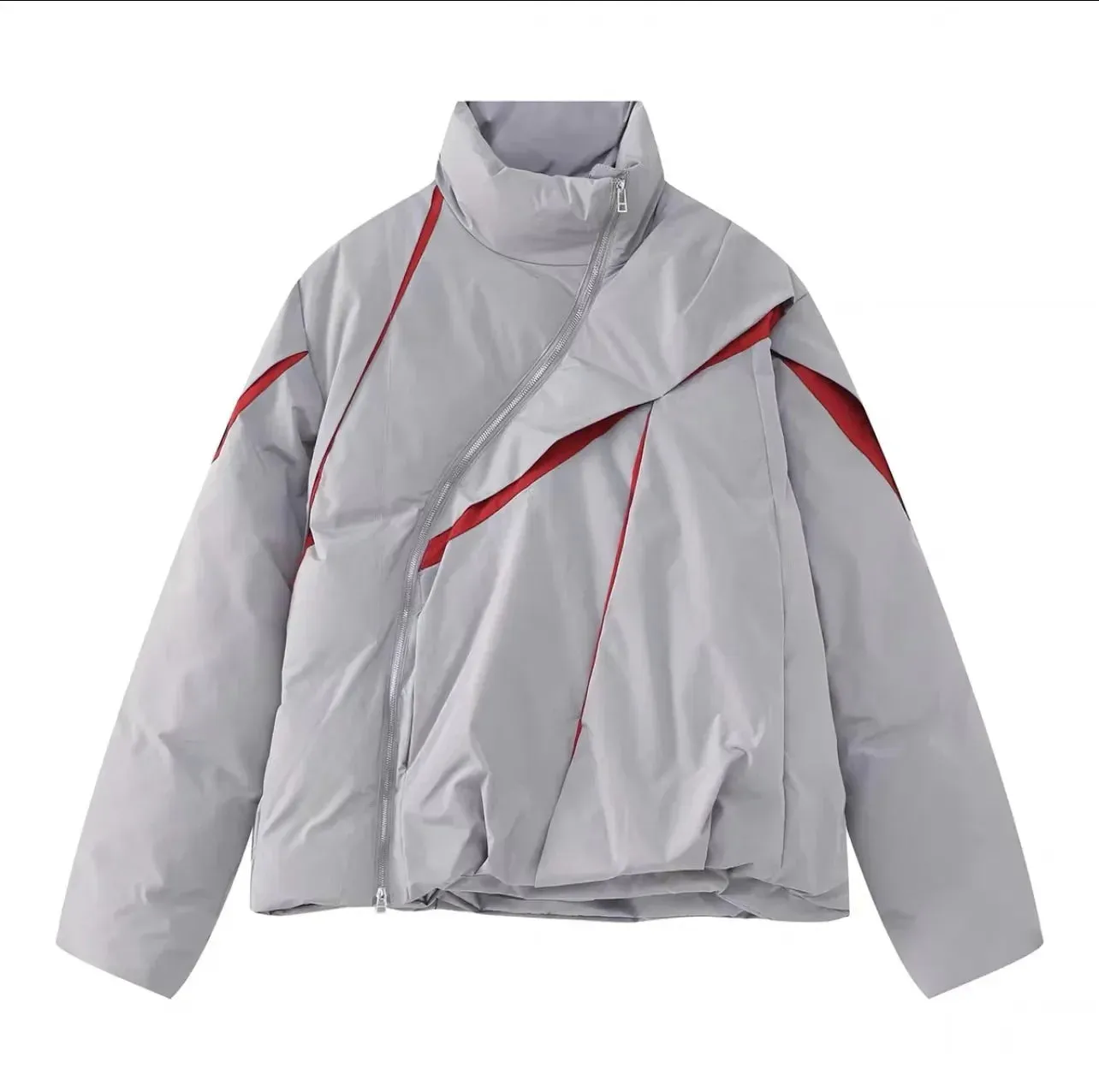 Aidase Irregular Color Block Stand Collar Parkas Men High Street Diagonal Zipper Bubble Puffer Coats Hip Hop Fold Padded Jackets Unisex