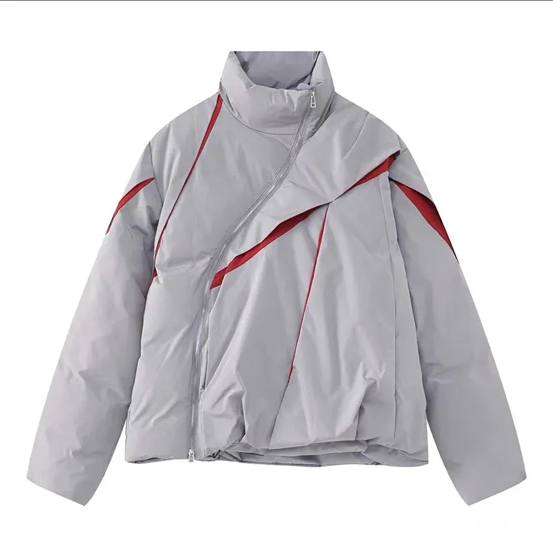 Aidase Irregular Color Block Stand Collar Parkas Men High Street Diagonal Zipper Bubble Puffer Coats Hip Hop Fold Padded Jackets Unisex