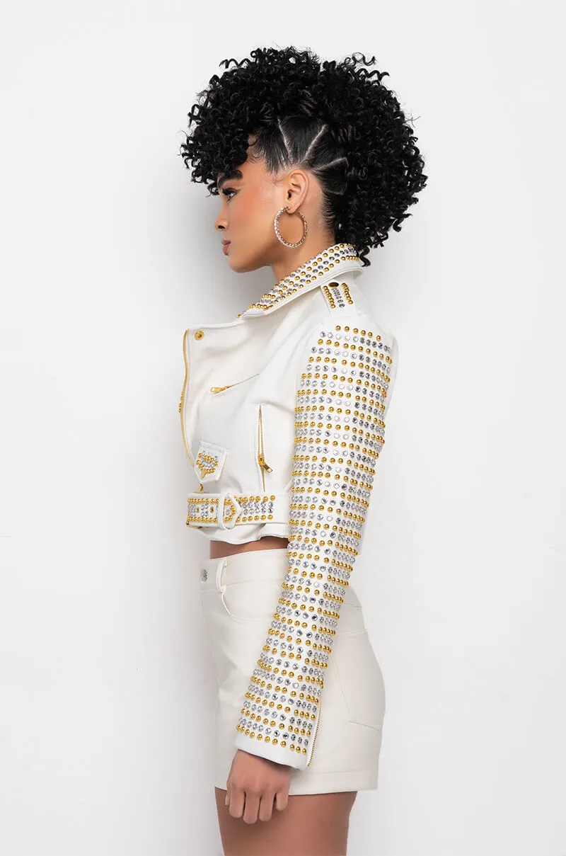 AZALEA WANG GOLDIE MIX METAL MOTO JACKET