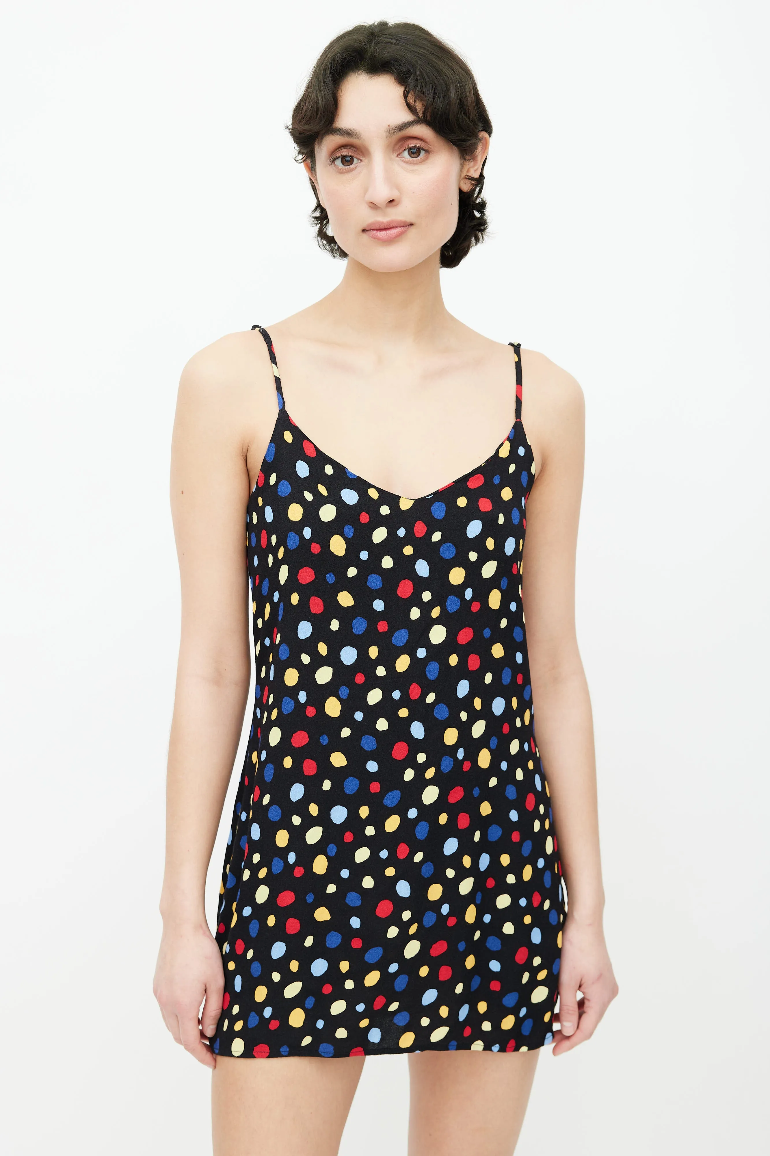 Black & Multicolor Polka Dots Print Slip Dress