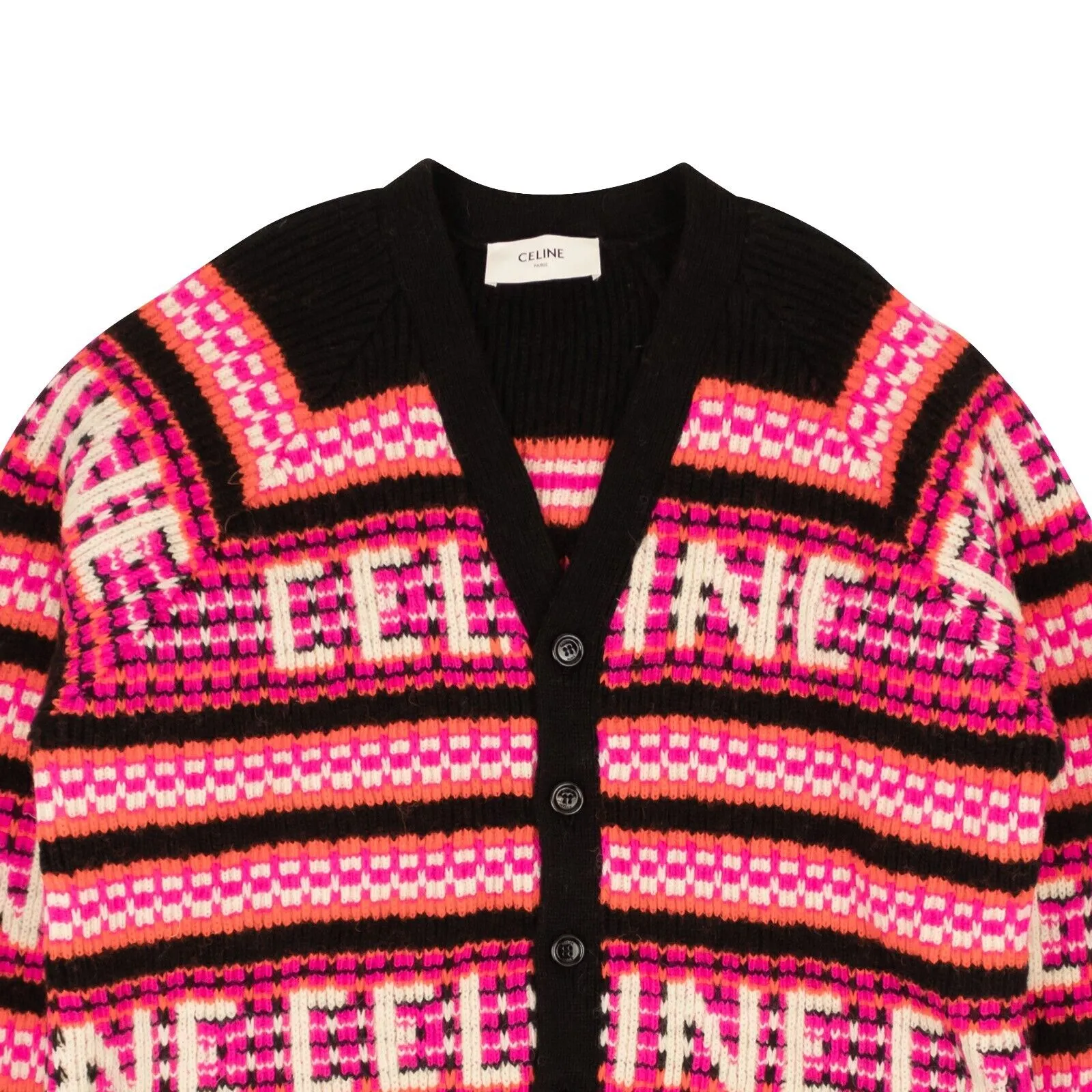 Black And Pink Wool Jacquard Ski Design Cardigan