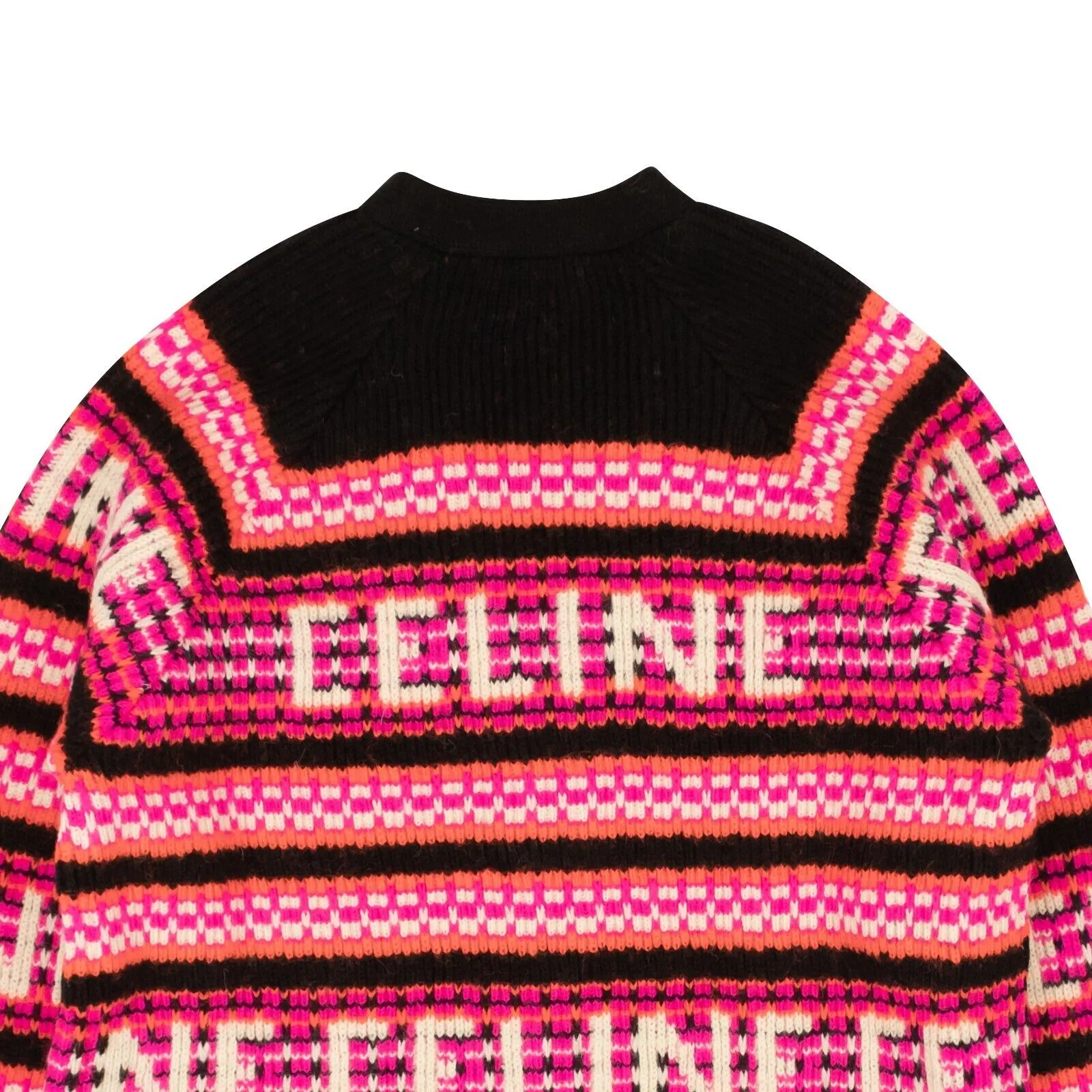 Black And Pink Wool Jacquard Ski Design Cardigan