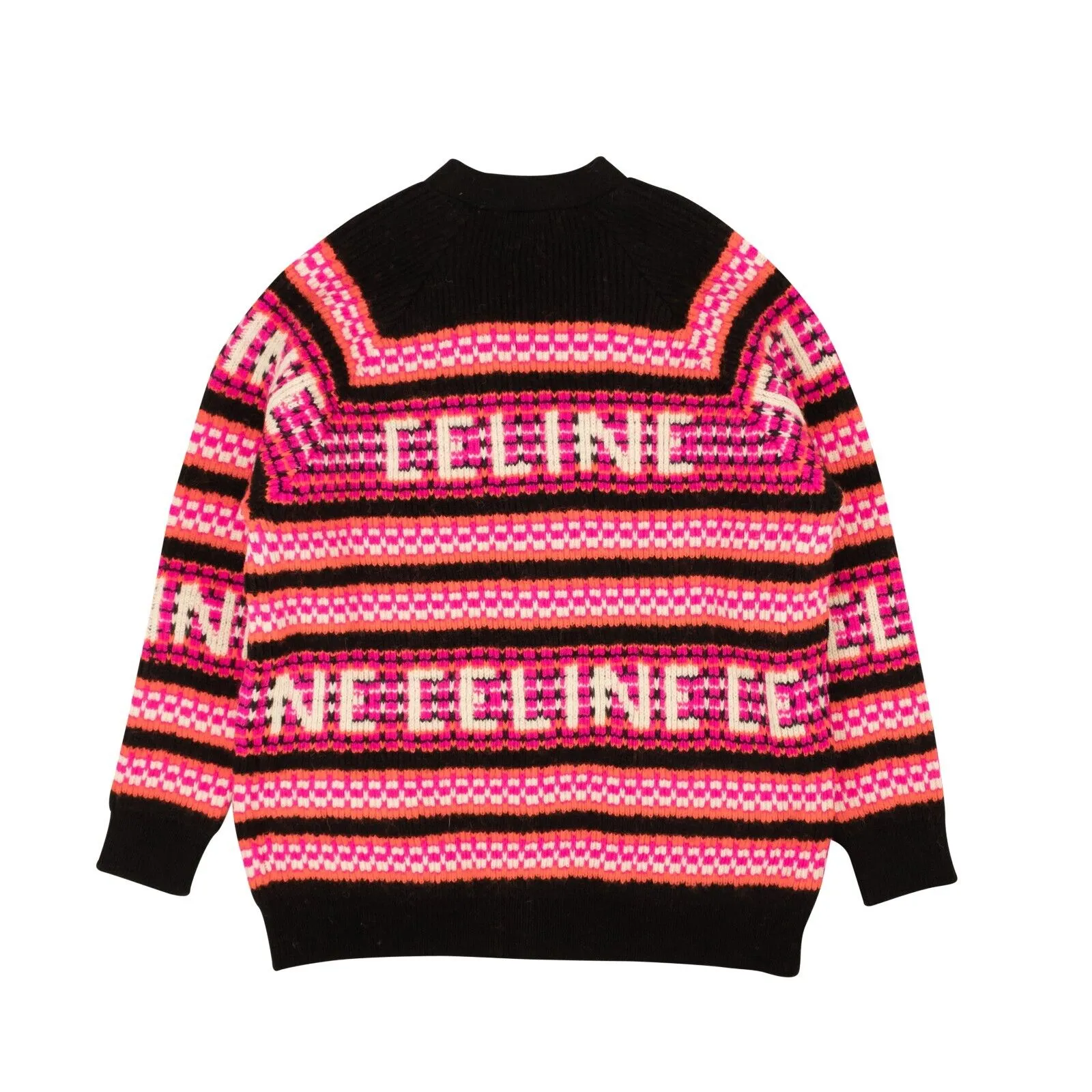 Black And Pink Wool Jacquard Ski Design Cardigan