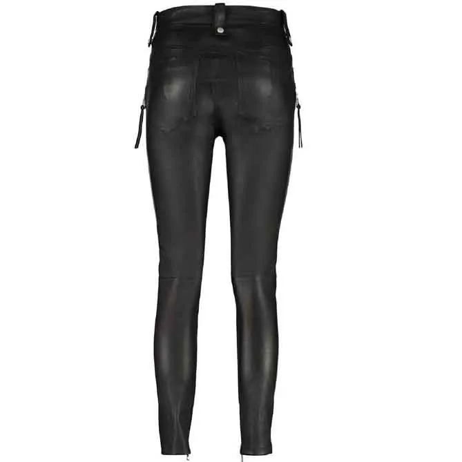 Black Leather Biker Pant