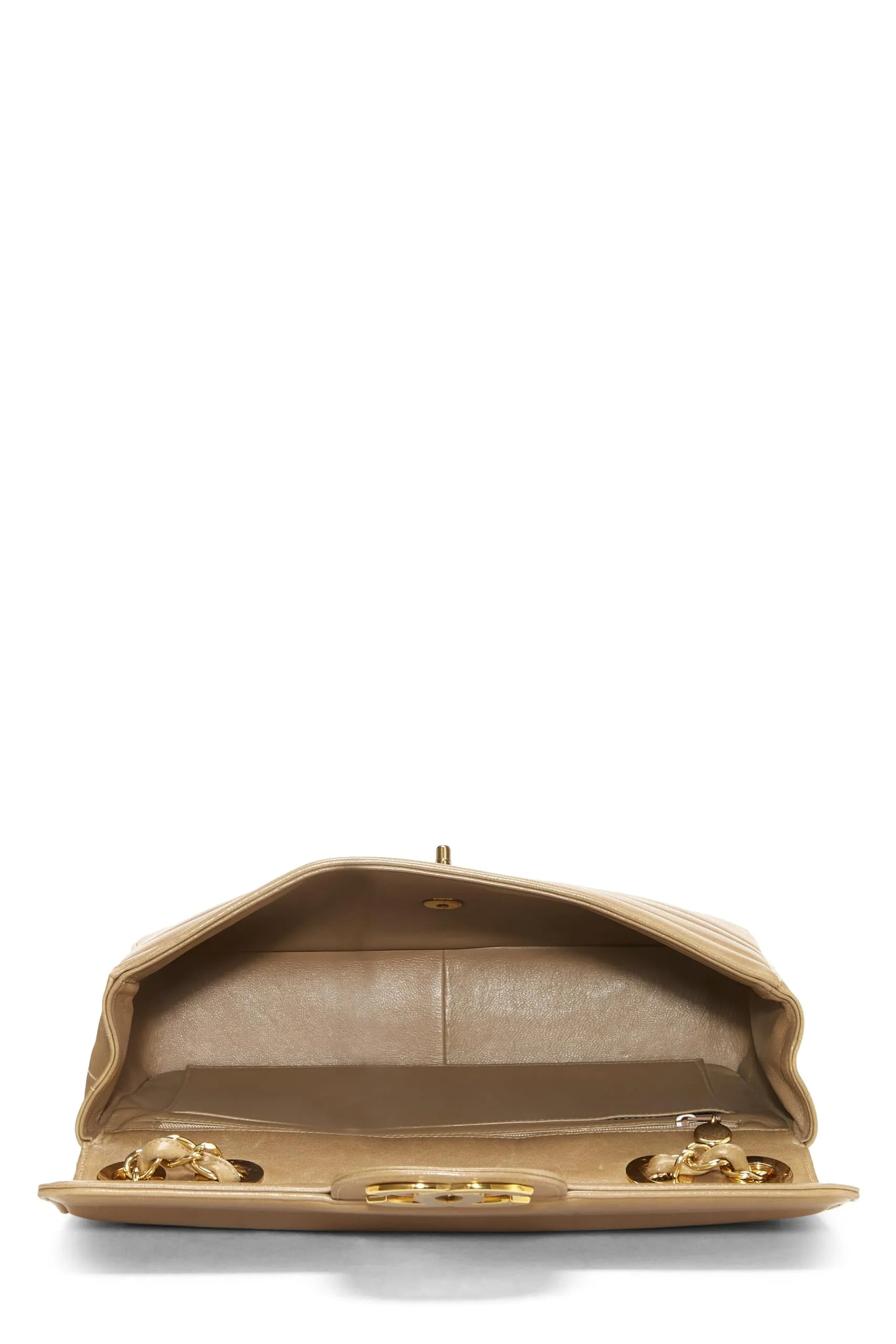 Chanel,  Beige Horizontal Lambskin Half Flap Jumbo, Beige