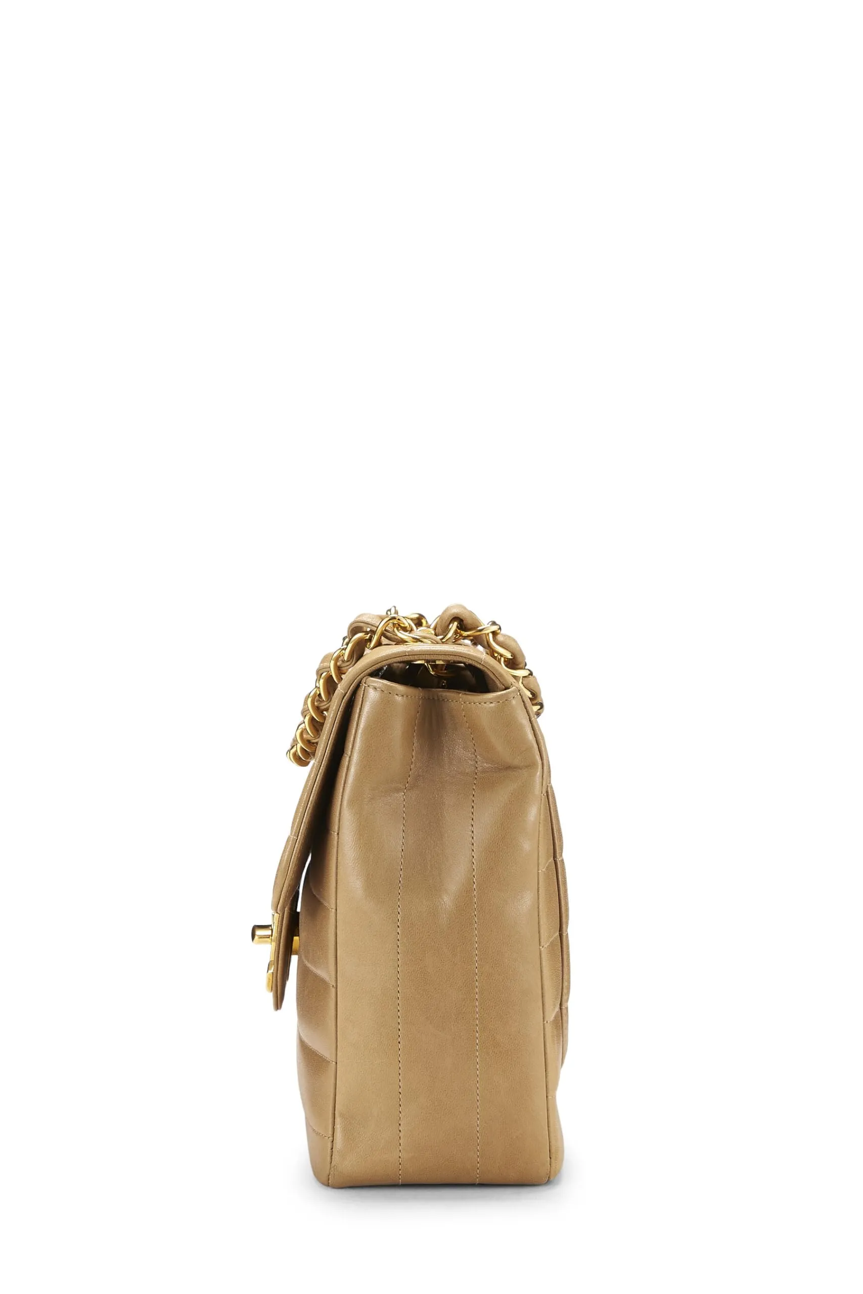 Chanel,  Beige Horizontal Lambskin Half Flap Jumbo, Beige