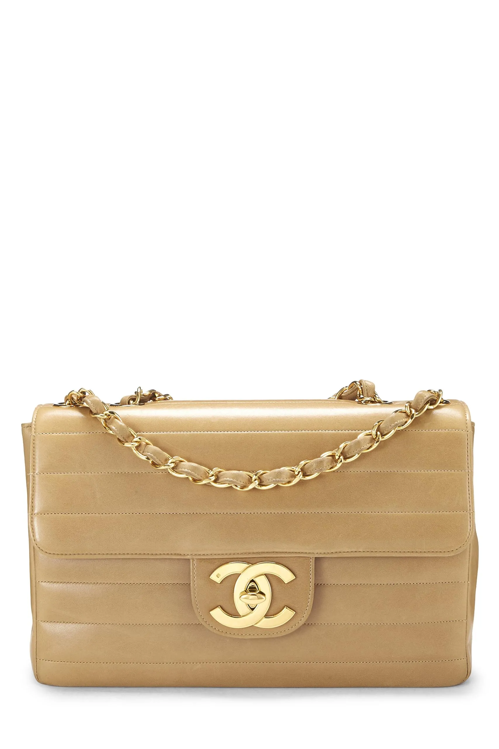 Chanel,  Beige Horizontal Lambskin Half Flap Jumbo, Beige