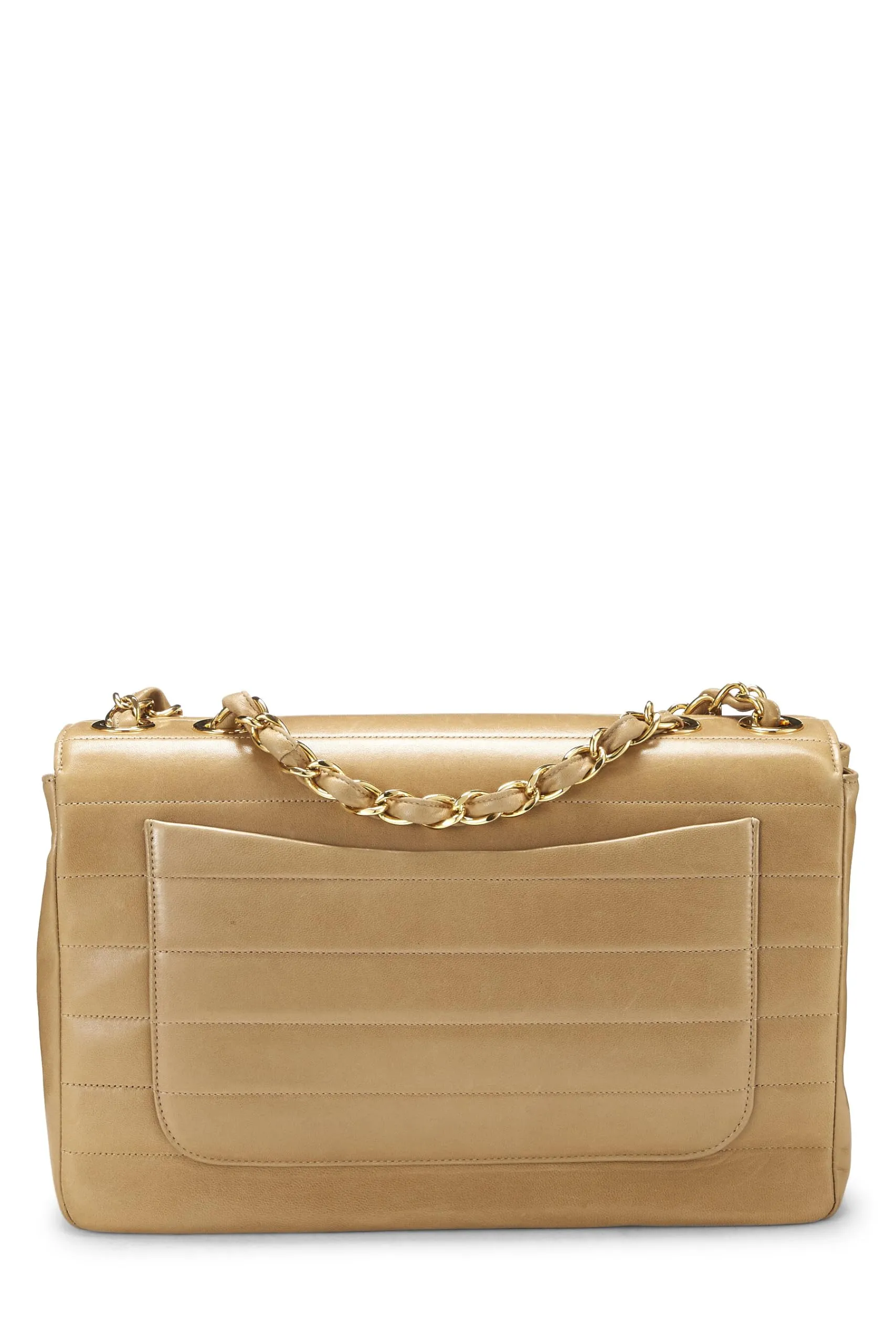 Chanel,  Beige Horizontal Lambskin Half Flap Jumbo, Beige