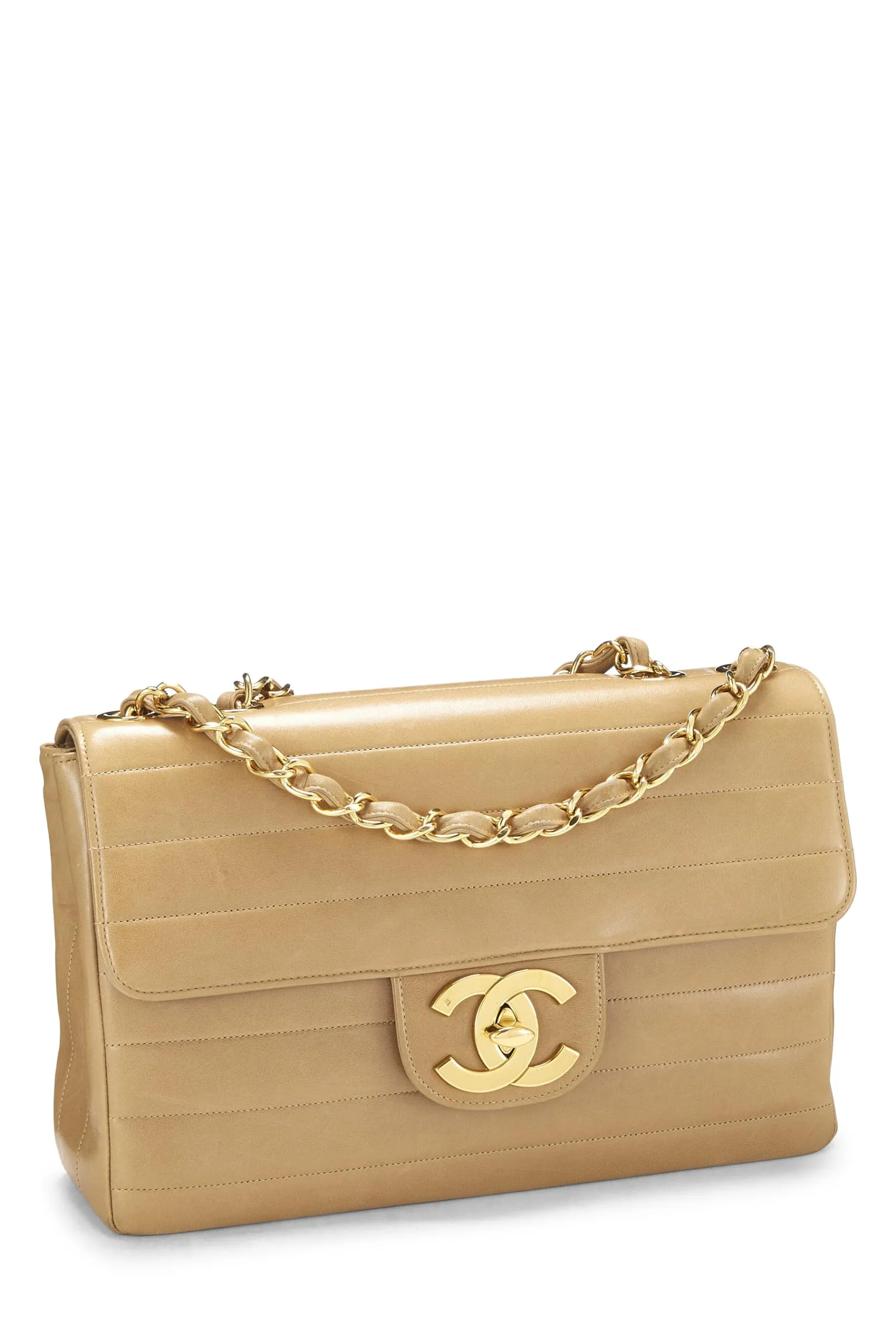 Chanel,  Beige Horizontal Lambskin Half Flap Jumbo, Beige