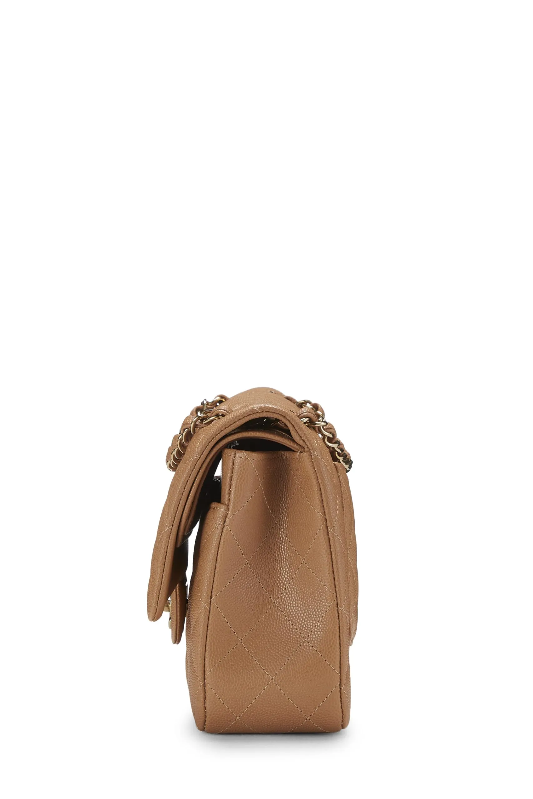 Chanel,  Beige Quilted Caviar Classic Double Flap Medium, Beige