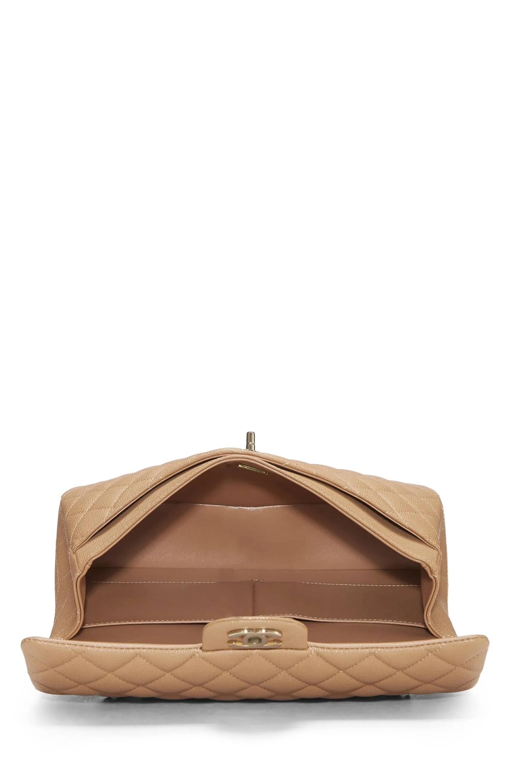 Chanel,  Beige Quilted Caviar Classic Double Flap Medium, Beige
