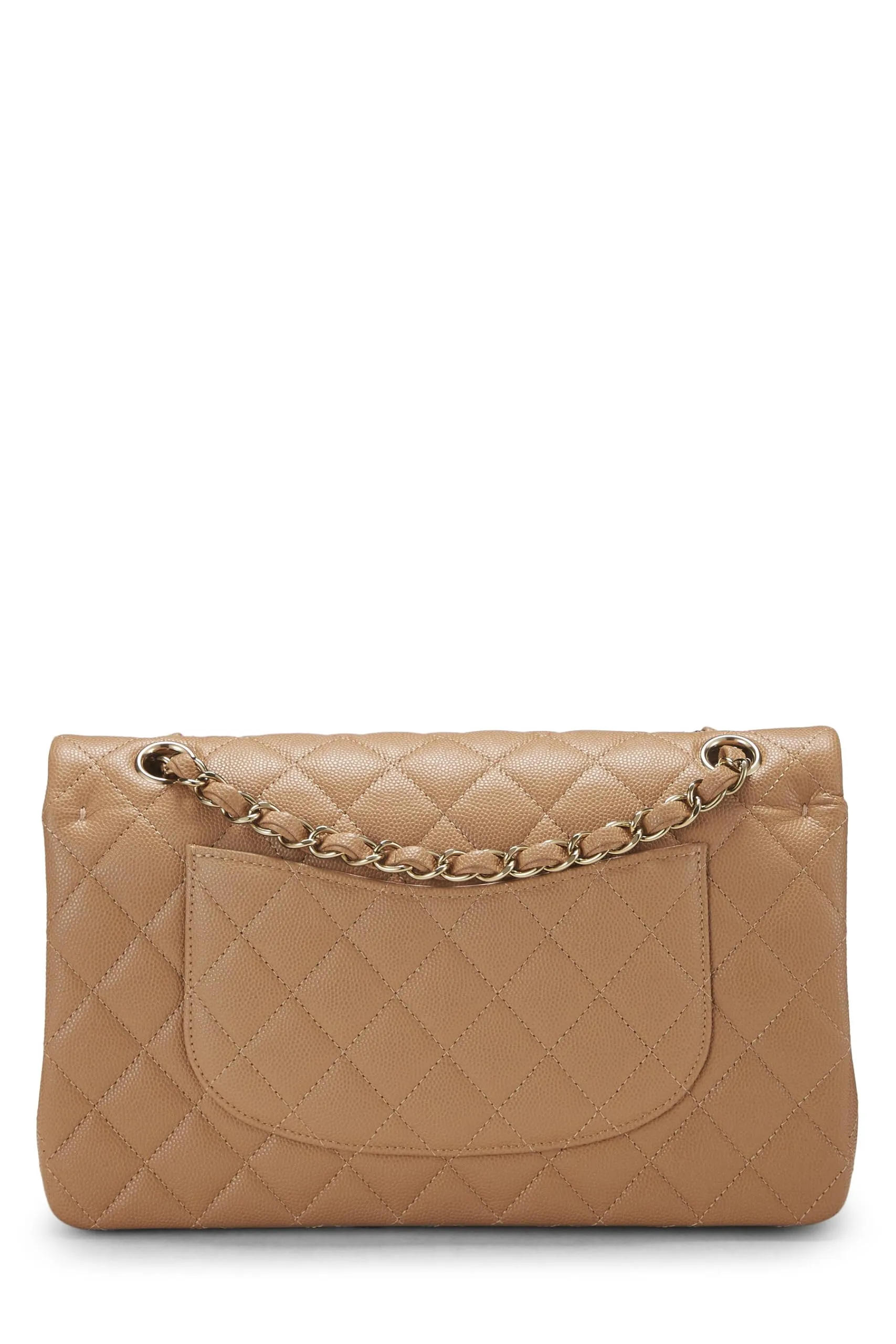 Chanel,  Beige Quilted Caviar Classic Double Flap Medium, Beige