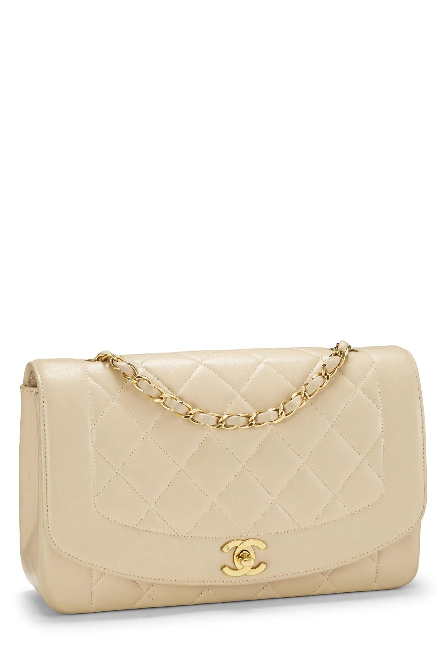 Chanel,  Beige Quilted Lambskin Diana Flap Medium, Beige