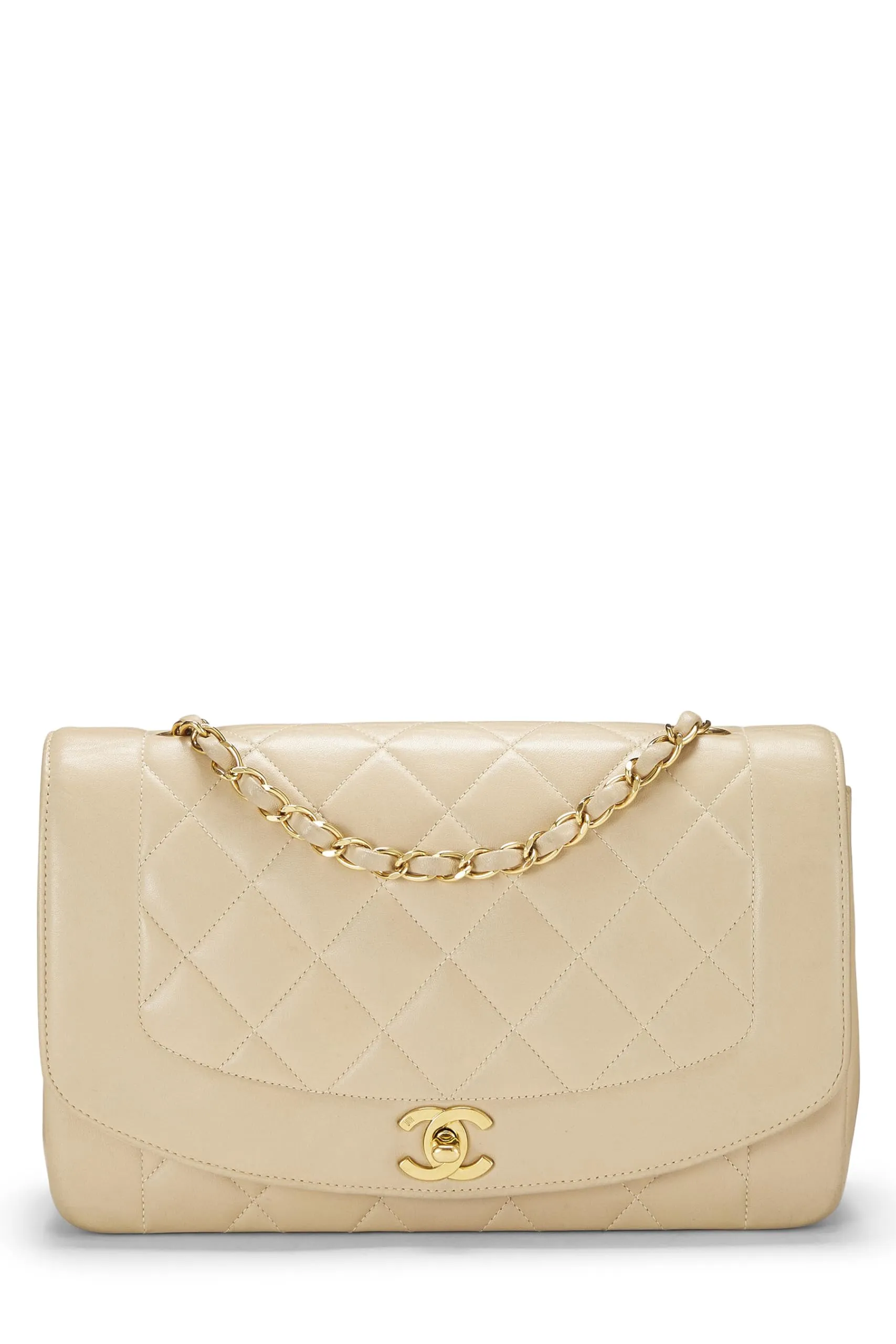 Chanel,  Beige Quilted Lambskin Diana Flap Medium, Beige