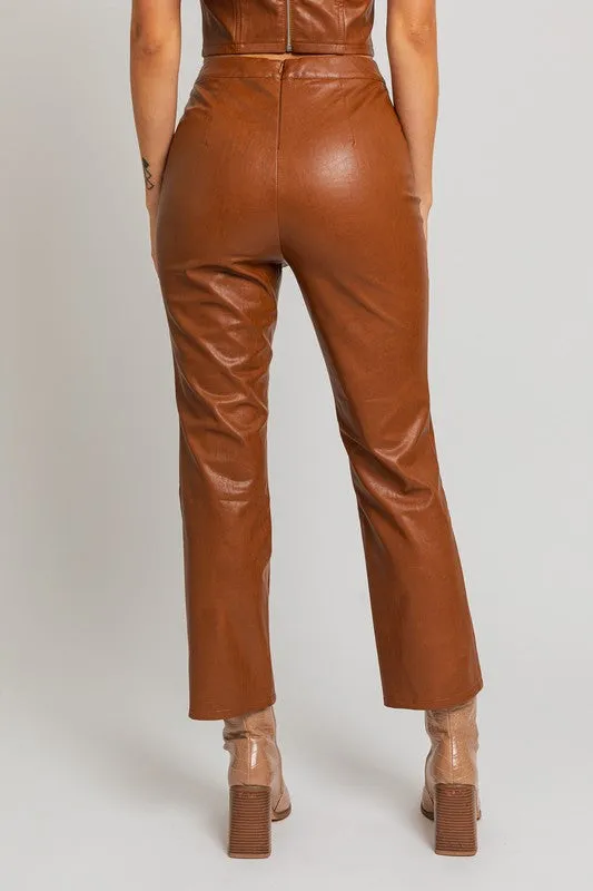 Classic Faux Leather Straight Leg Fashion Pants