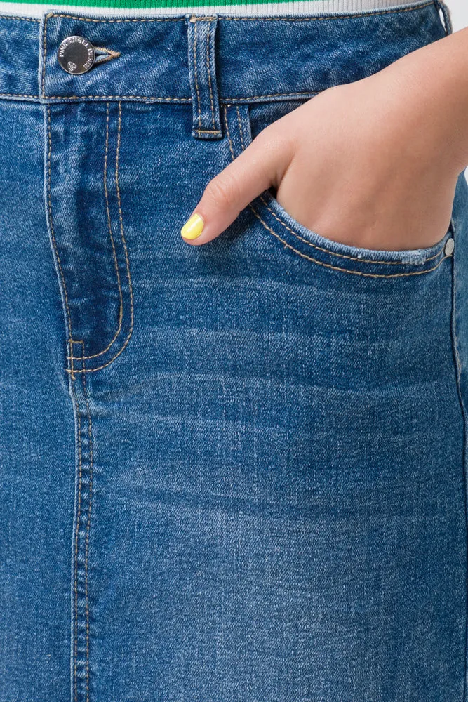 Denim Midi Skirt Blue