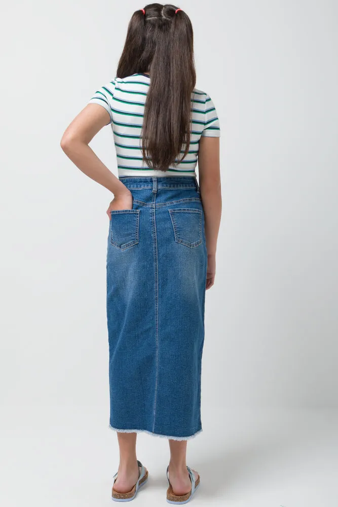 Denim Midi Skirt Blue