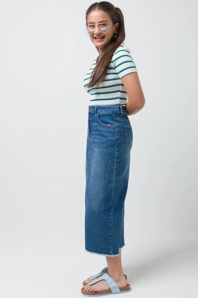 Denim Midi Skirt Blue