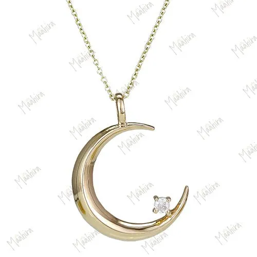 Diamond Moon Pendant Necklace 19.70mm