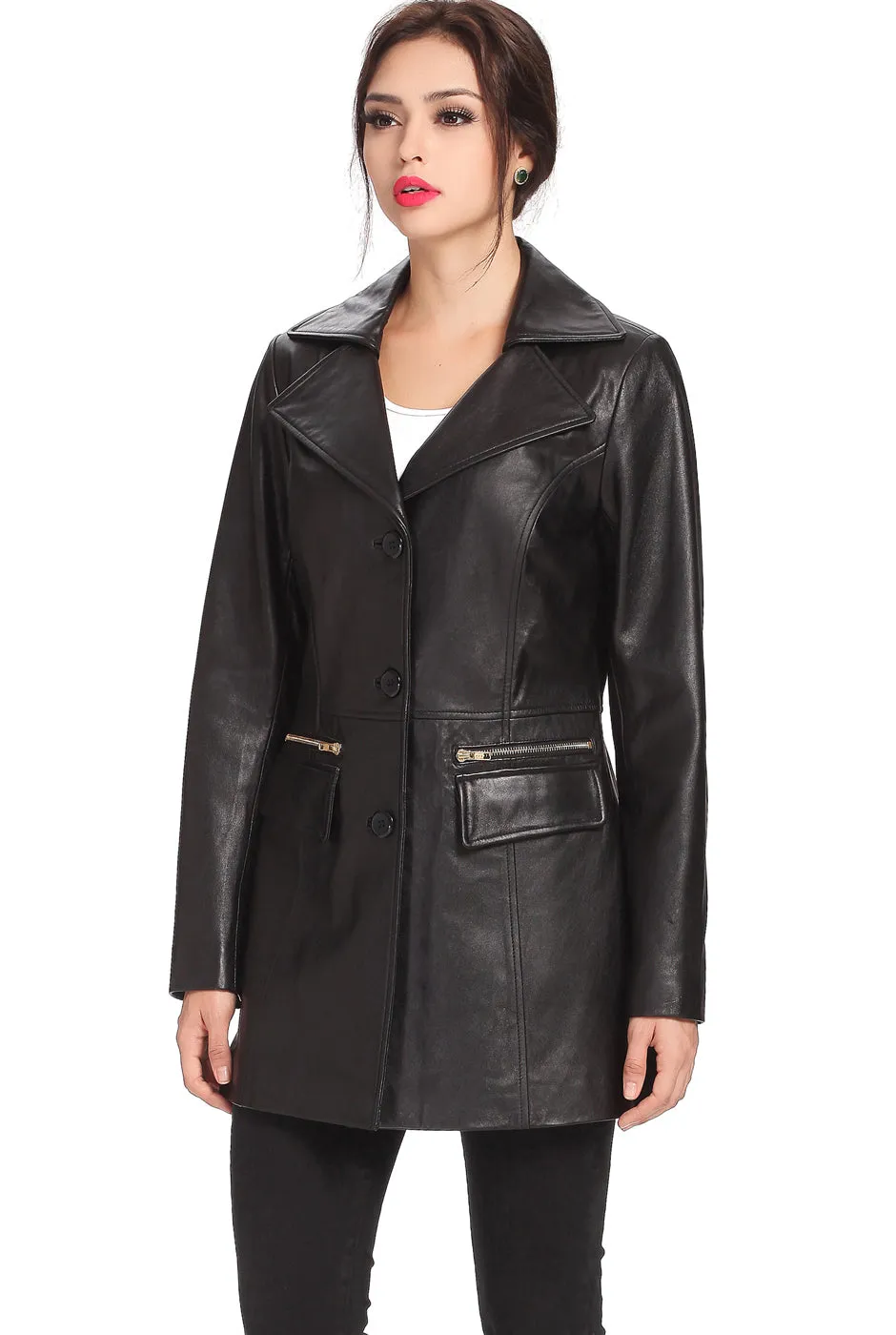 Fully Handmade Products Prepared From Genuine Leather Black Color Coat, Women Black Long Coat Style