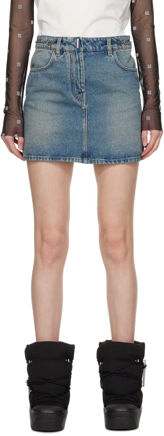 Givenchy Women Skirt In Denim With Chain Details Medium Blue