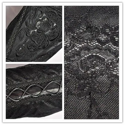 Gothic embossed lace leather pants with sexy flower and cords PW078