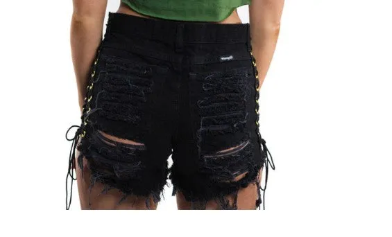 GOTHIC RIPPED MINI JEAN SHORTS