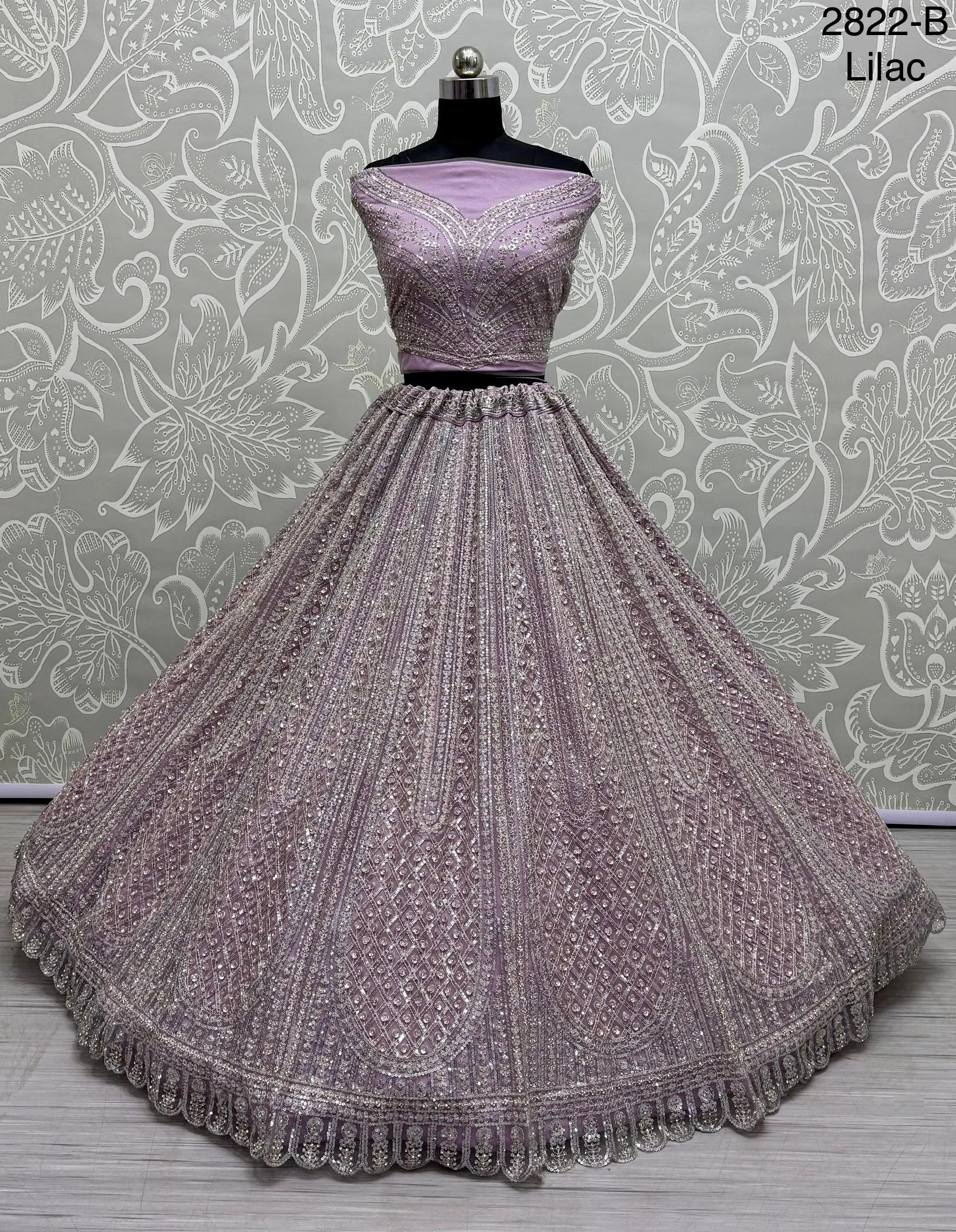 Lilac Colour Wedding Designer Heavy Net Multi Thread work Dori Embroidery with Fancy Dupatta Bridal Lehenga Choli