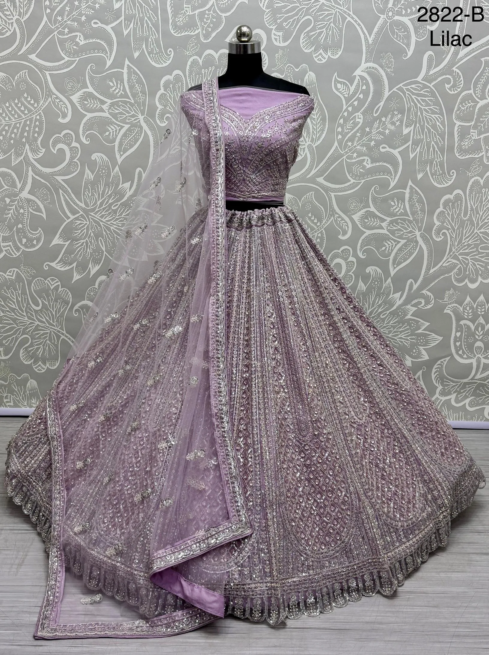 Lilac Colour Wedding Designer Heavy Net Multi Thread work Dori Embroidery with Fancy Dupatta Bridal Lehenga Choli