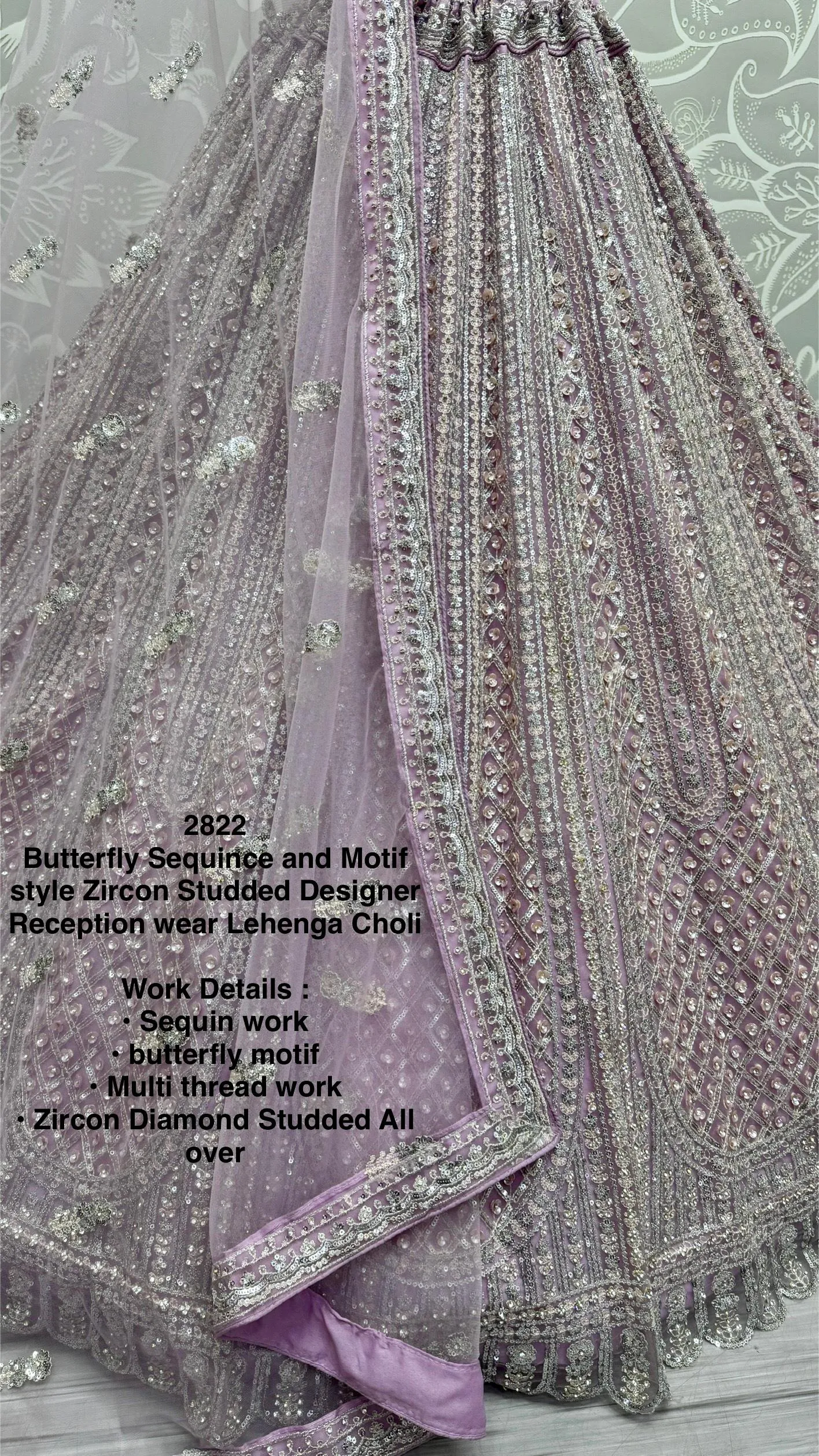 Lilac Colour Wedding Designer Heavy Net Multi Thread work Dori Embroidery with Fancy Dupatta Bridal Lehenga Choli