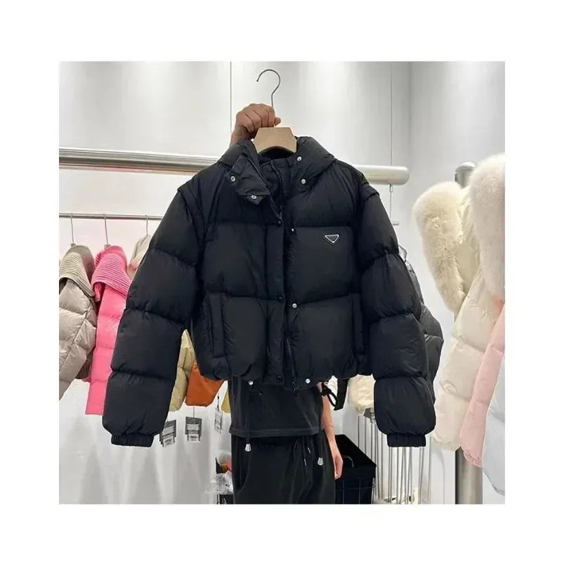 LVSANW 2024 New Desleeved Two-wear Parkas Short-cut Hooded Cotton-padded Women's Warm Jacket Bread Coat
