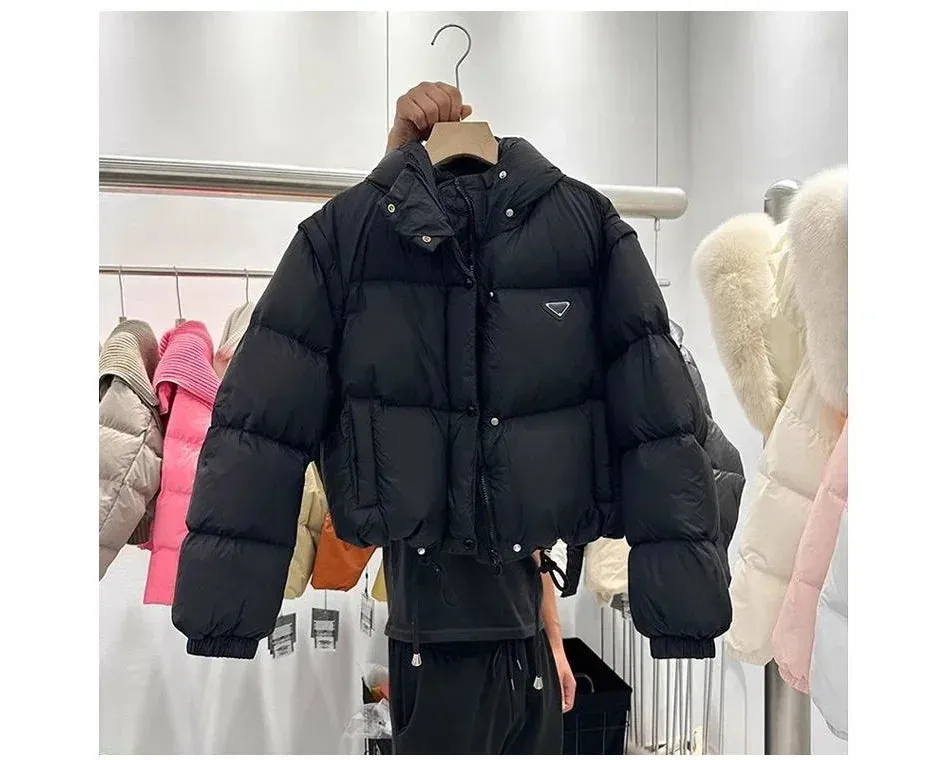LVSANW 2024 New Desleeved Two-wear Parkas Short-cut Hooded Cotton-padded Women's Warm Jacket Bread Coat