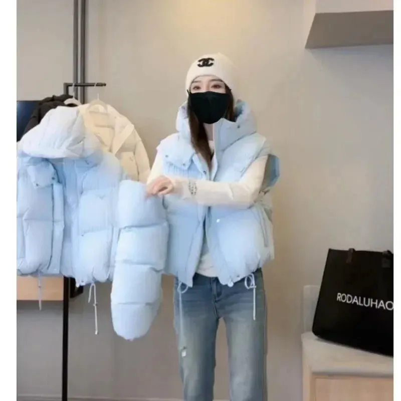 LVSANW 2024 New Desleeved Two-wear Parkas Short-cut Hooded Cotton-padded Women's Warm Jacket Bread Coat