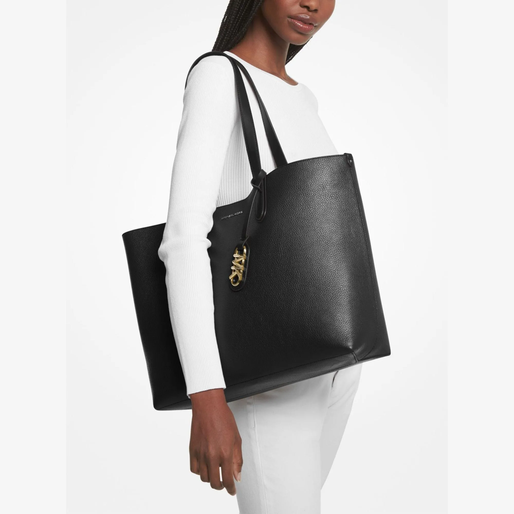 Michael Kors Eliza Extra-Large Pebbled Leather Reversible Tote Bag in Black