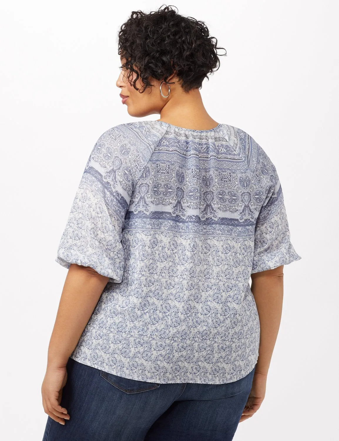 Placed Print Peasant Top