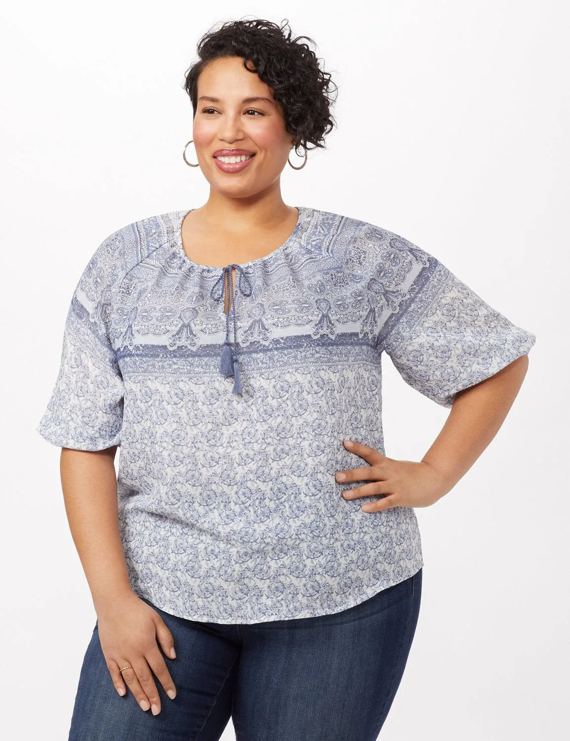 Placed Print Peasant Top