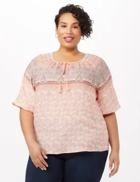 Placed Print Peasant Top
