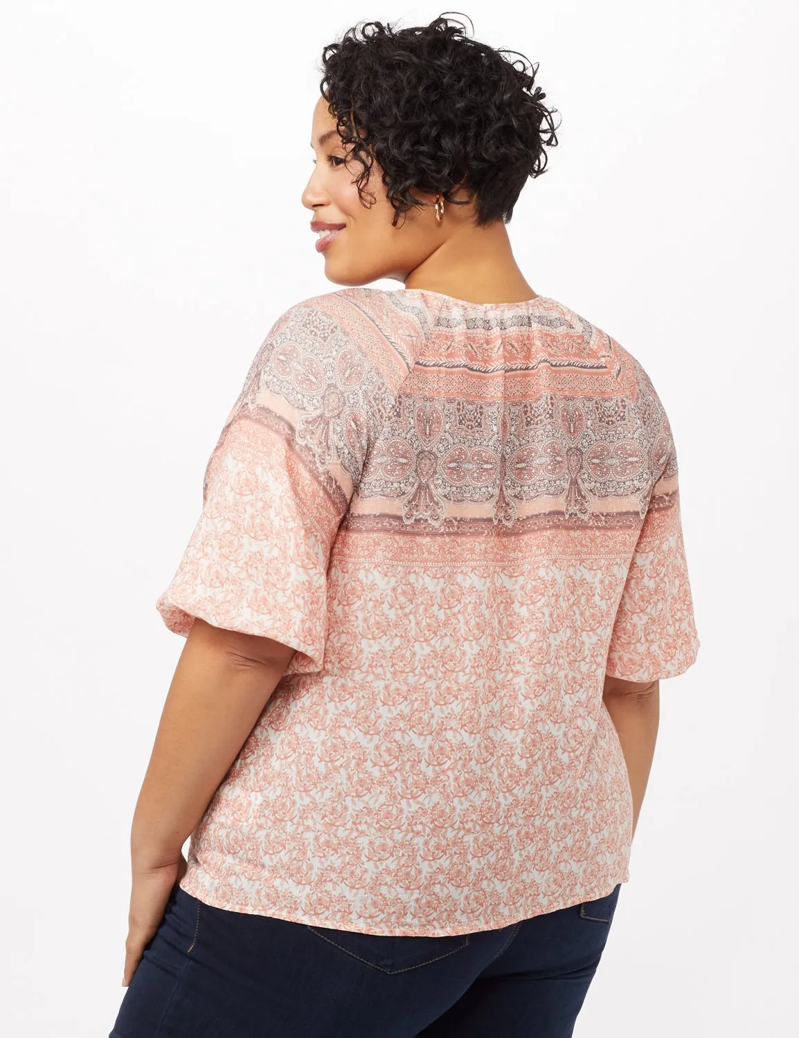 Placed Print Peasant Top