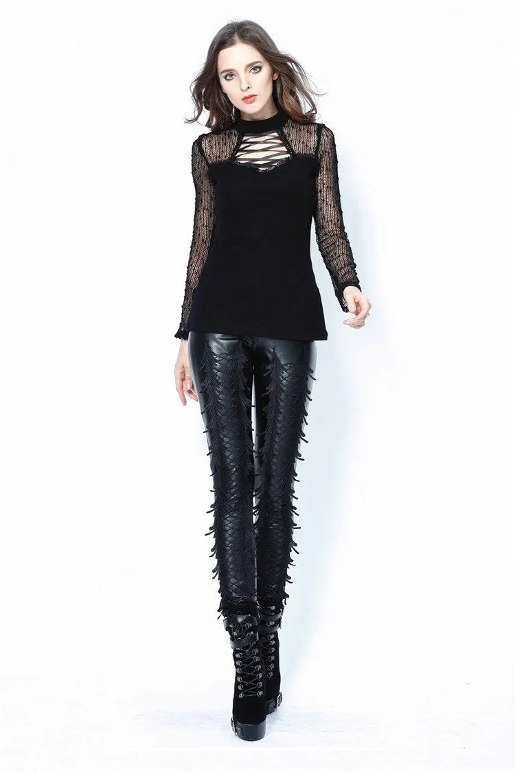 Punk grid flower artificial leather legging pants PW075