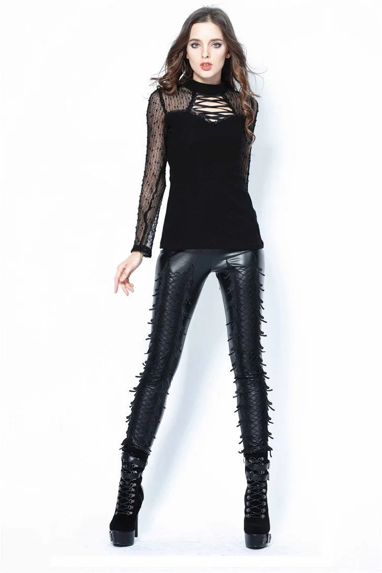 Punk grid flower artificial leather legging pants PW075