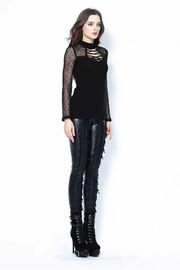Punk grid flower artificial leather legging pants PW075