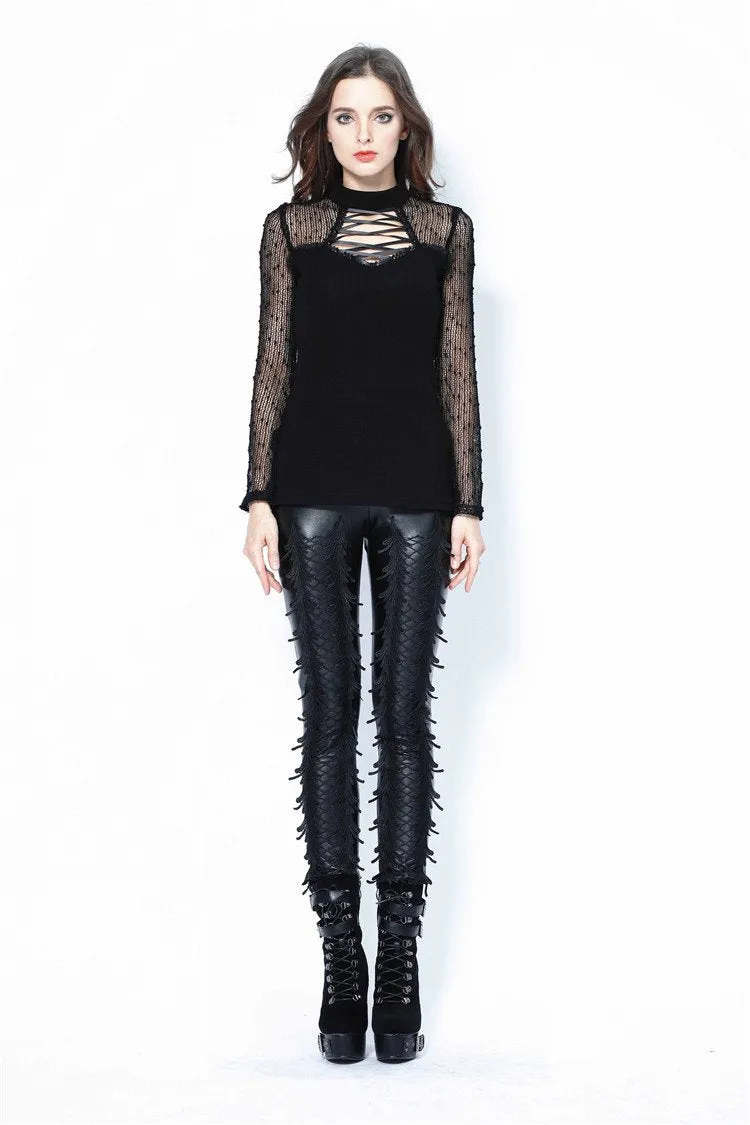 Punk grid flower artificial leather legging pants PW075