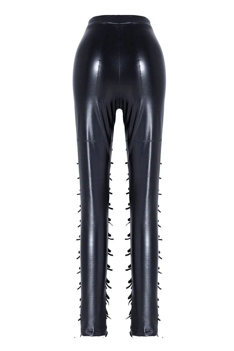 Punk grid flower artificial leather legging pants PW075