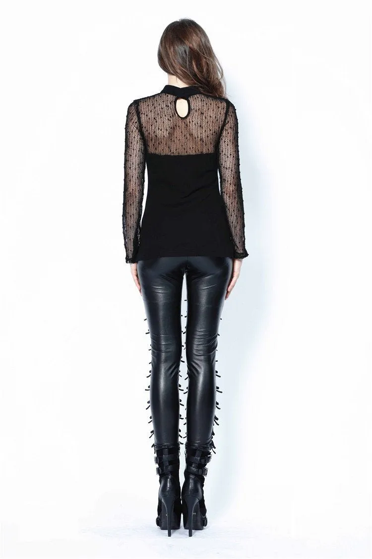 Punk grid flower artificial leather legging pants PW075